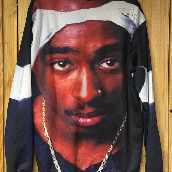 None Tops - Tupac Graphic Long Sleeve Shirt with Portrait Design on front and back Large